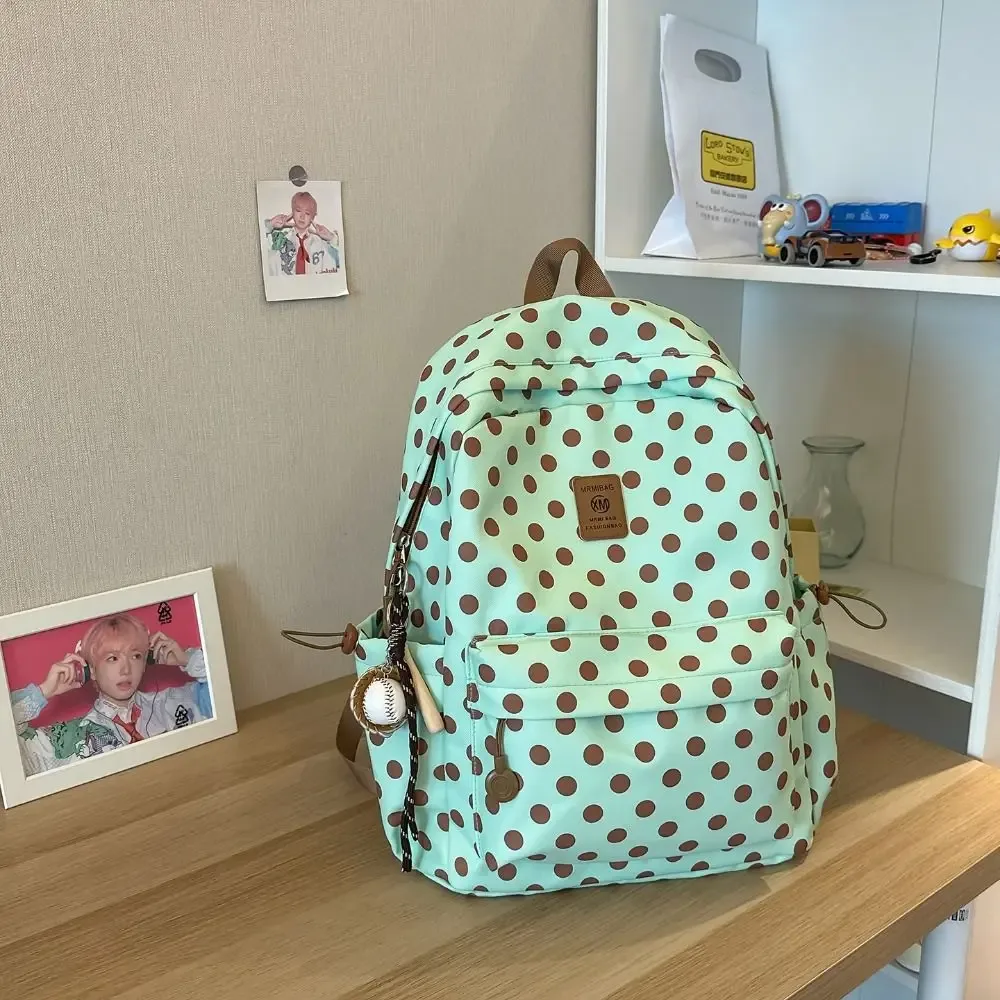 sac à dos à pois multicolores, minimaliste, avec garniture en dentelle, plusieurs poches, durable, pour étudiants, usage scolaire et extérieur