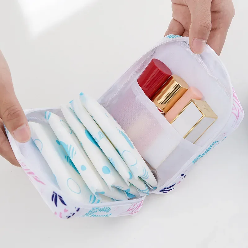 sac de rangement multifonction portable pour serviettes hygiéniques, pochette pour tampons, sac cosmétique, organisateur de maquillage, sacs pour serviettes hygiéniques pour filles