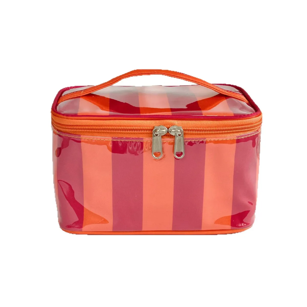 sac cosmétique brillant à rayures en pvc, très populaire, grande capacité, sac de toilette portable, sac de rangement de voyage imperméable