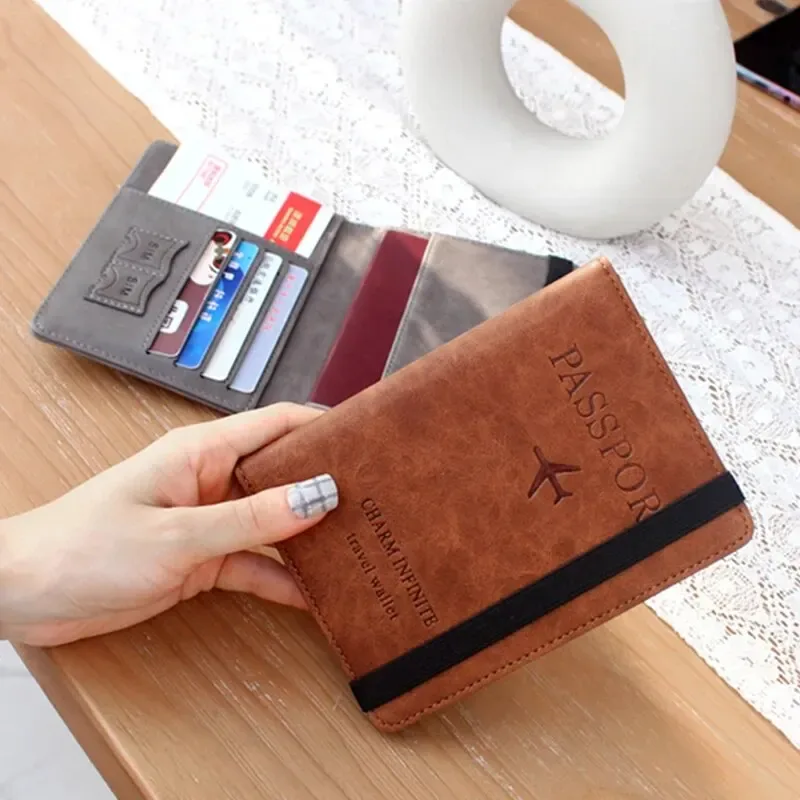 portefeuille porte-passeport à blocage rfid – housse en cuir pu pour hommes et femmes, porte-carte, essentiel de voyage pour les vacances en famille