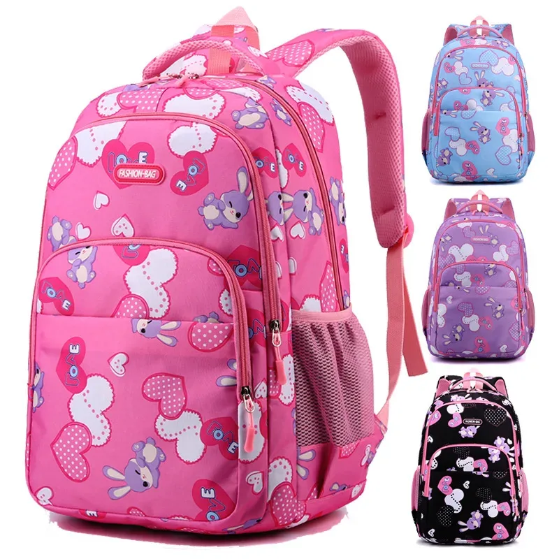 sac à dos lapin mignon pour élèves du primaire et du collège, sacs à double épaule imprimés à motif de dessin animé doux, cadeaux pour filles