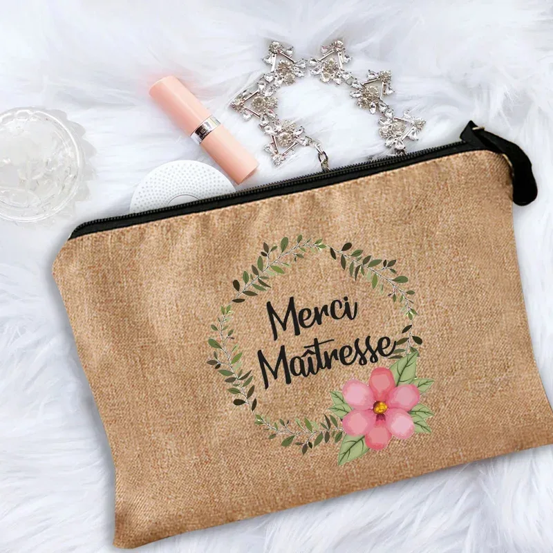 trousse de maquillage pour femmes, trousse à cosmétiques pour enseignant merci maîtresse, sac de rangement pour maîtresse, sac à main, pochettes à fermeture éclair, cadeau pour enseignant