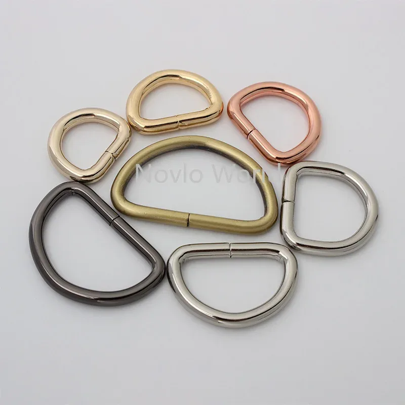 anneau en d non soudé en or rose, 50 pièces, 7 tailles, fil de 4.0mm, 16-20-25-32-38mm, pour valise, anneau en d à bord rond, accessoires pour sac à main