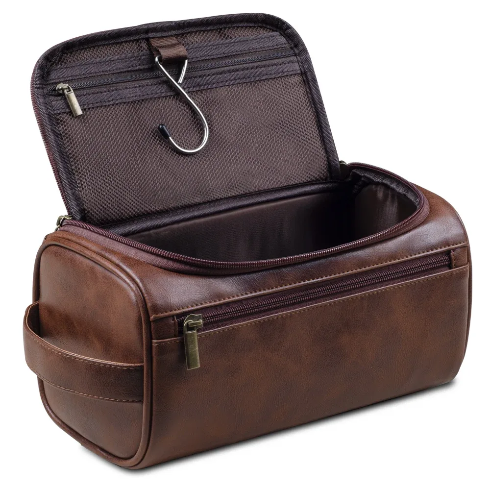 trousse de toilette de luxe vintage en pu pour hommes, trousse de voyage nécessaire pour affaires, étuis de maquillage cosmétiques, organisateur de rangement suspendu, sacs de lavage