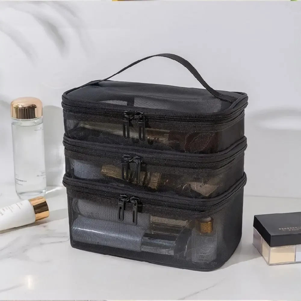 sac à cosmétiques de voyage en maille transparente pour femmes, trousse de maquillage et de toilette, sac de rangement, sac organisateur de maquillage