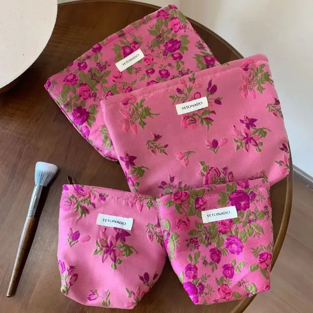 pochette en toile de polyester à motif floral, grande capacité, sac à maquillage, fermeture éclair, organiseur de cosmétiques portable