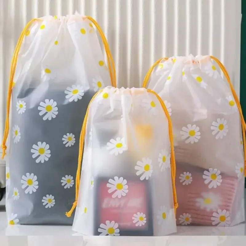 sac à cosmétiques de voyage transparent et étanche, 10 pièces, sac de rangement en plastique avec cordon de serrage pour serviettes et chaussettes, sac de plage transparent pour salle de bain