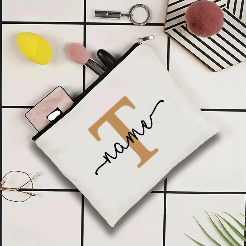 jolie pochette organisatrice en toile, sac de voyage pour cosmétiques et maquillage, trousse de toilette essentielle pour mariage, cadeau d'anniversaire pour enseignant avec nom personnalisé
