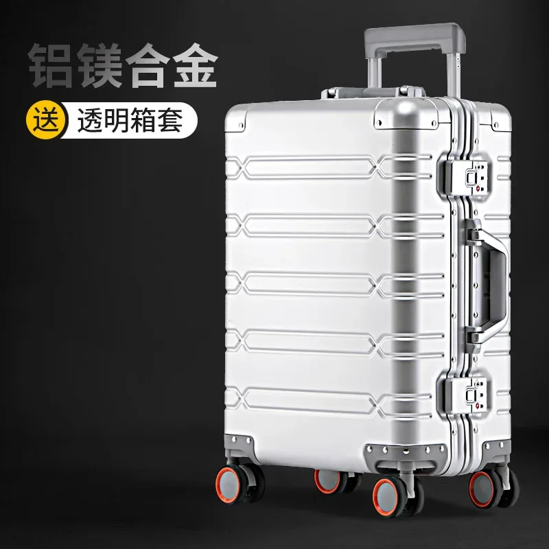sushimu valise trolley en alliage d'aluminium-magnésium, roue tournante, valise en alliage d'aluminium, boîte, valise d'embarquement par mot de passe
