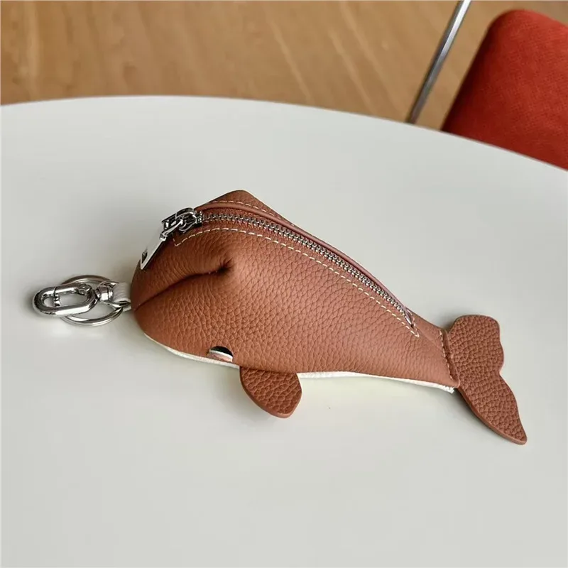 porte-clés en cuir à fermeture éclair, organisateur de pièces de monnaie violettes en cuir de vache, porte-monnaie en forme de baleine pour hommes et femmes