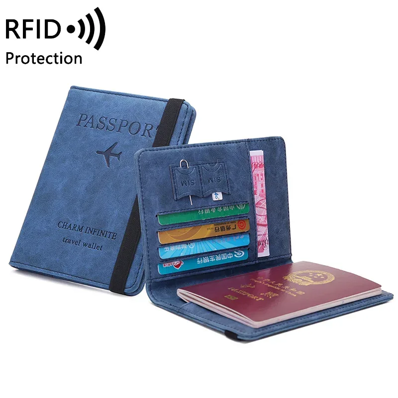 porte-passeport de voyage pour femmes et hommes, étui de protection rfid en cuir pu, porte-carte d'identité de crédit, portefeuille de protection pour billets