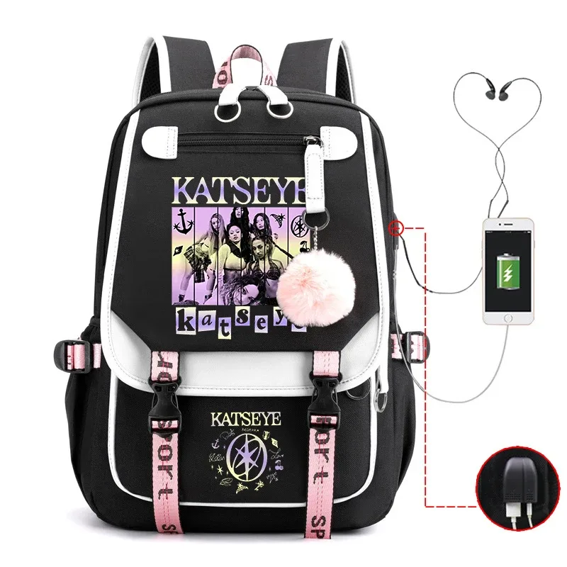 sac à dos harajuku imprimé kpop katseye tendance, sac d'école pour fille, sacoche pour ordinateur portable, sac de voyage pour femme et homme, sac à dos quotidien