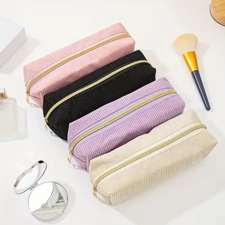 pochette de maquillage personnalisée en velours côtelé, avec nom personnalisé, grande capacité, trousse de toilette de voyage, cadeau pour demoiselle d'honneur, organiseur de rangement