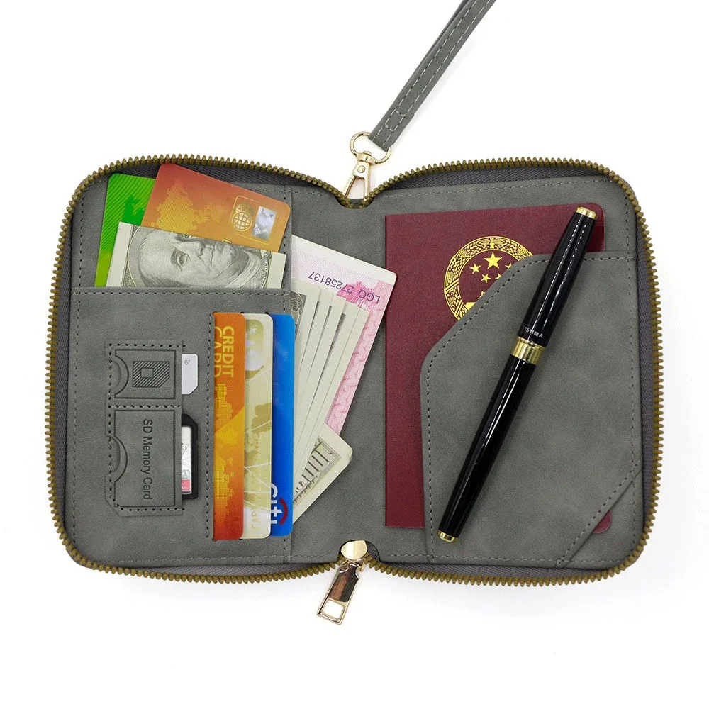 étui de passeport rfid anti-magnétique personnalisé avec fermeture éclair pour voyage, porte-passeport, sac de rangement de documents multifonctionnel