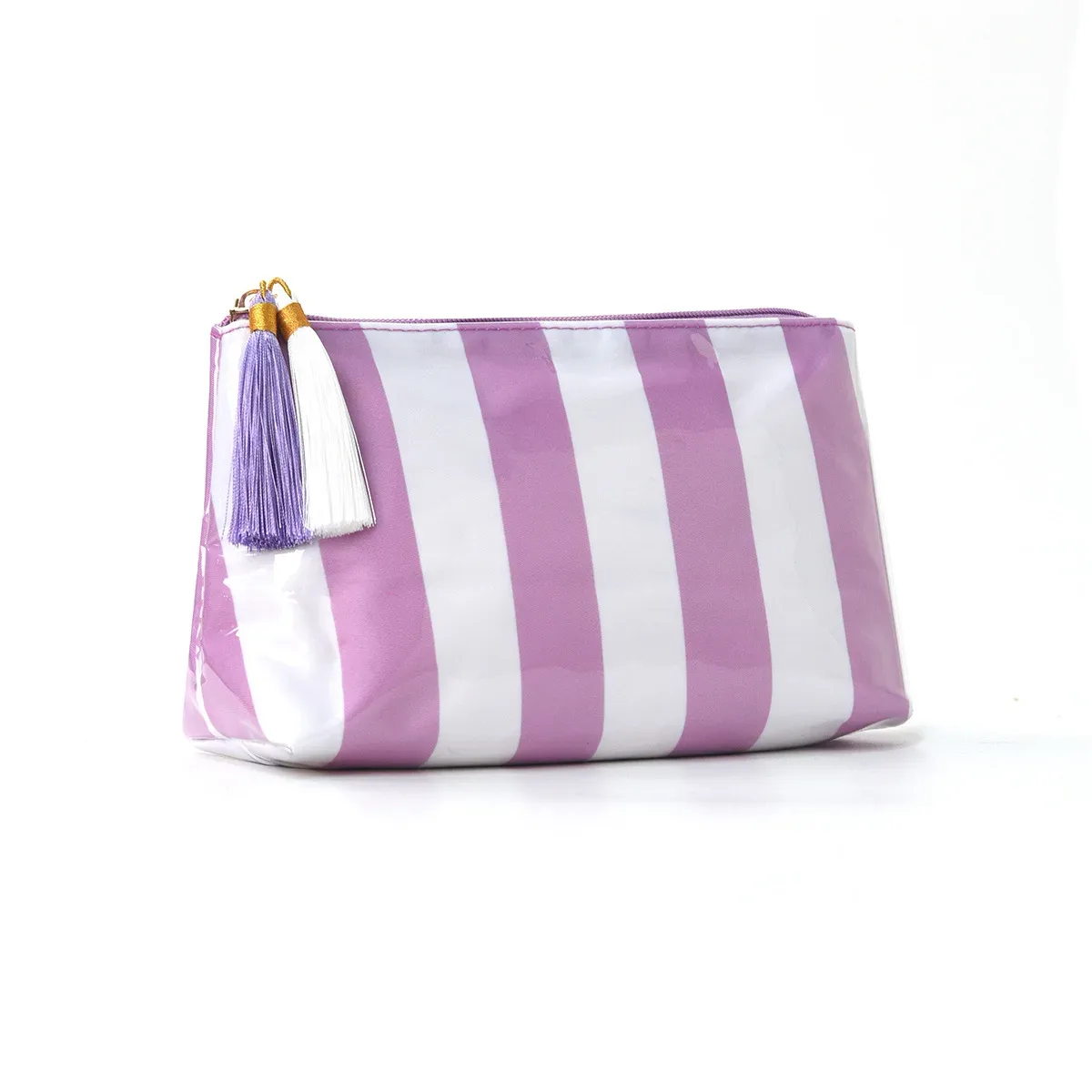 trousse de maquillage rayée en pvc avec franges et fermeture éclair, trousse de toilette de voyage imperméable, étui pour pinceaux de maquillage, pochette косметичка
