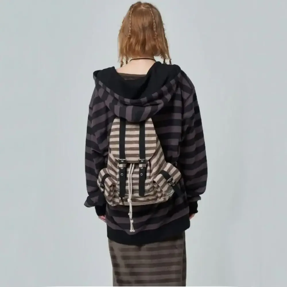 sacs à dos décontractés de style coréen unisexe, sacs à livres à rayures plates, sacs fourre-tout souples, conception de grande capacité, proximité, wstring