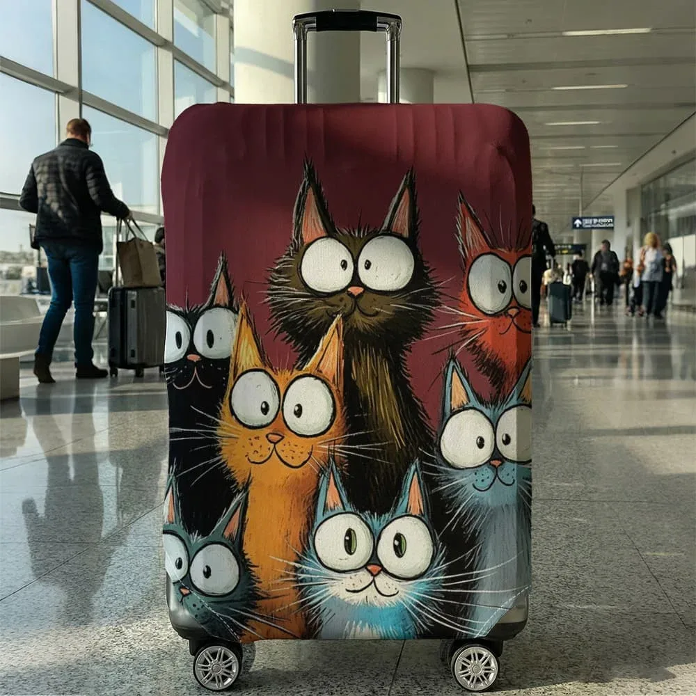 housse de bagage imprimée chat de dessin animé, adaptée aux bagages de 18 à 32 pouces, manchon de poignée de bagage, accessoires de voyage