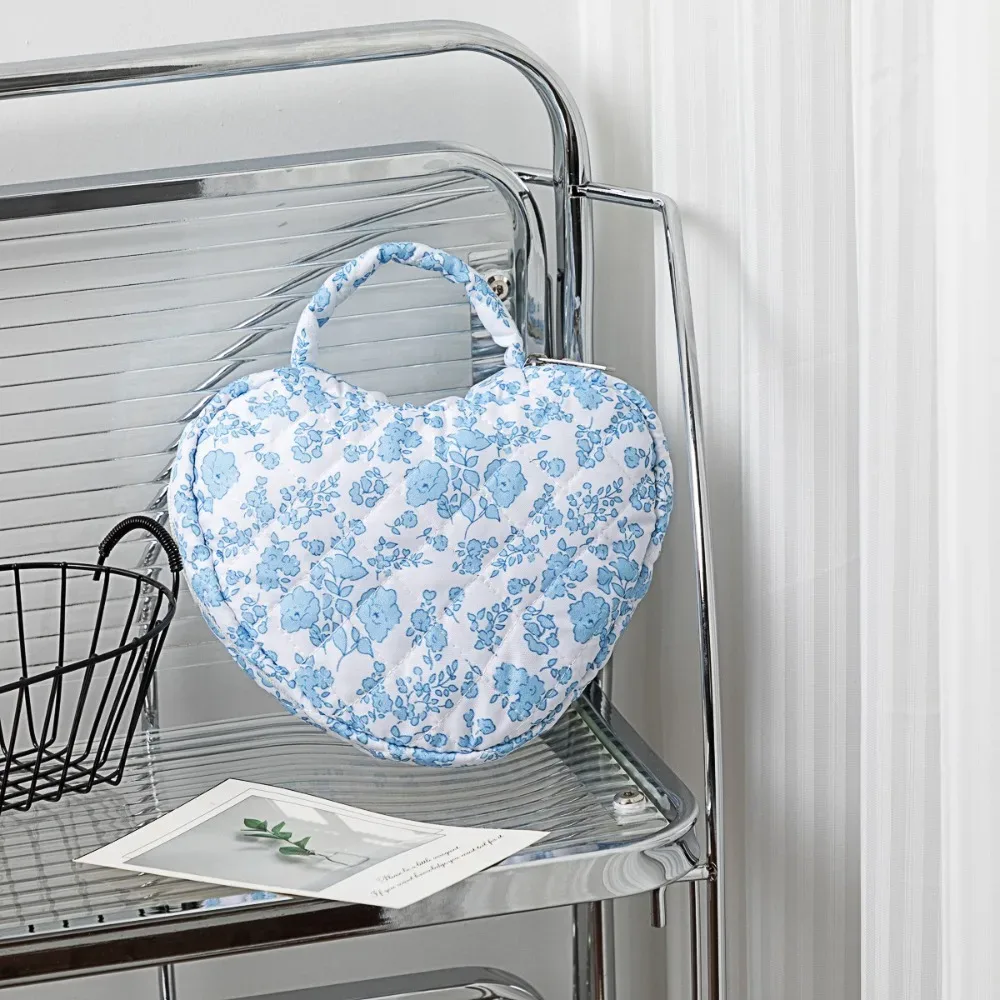 trousse de maquillage de grande capacité, sac à cosmétiques en coton matelassé à fleurs, sac à main de rangement portable, trousse de toilette de voyage, organisateur de sac de toilette