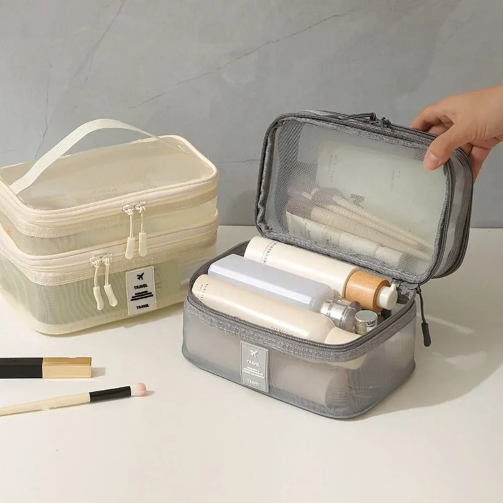 sacs à cosmétiques en maille à fermeture éclair, sac de rangement transparent à double couche 1/2/3 couches, pochette de lavage multifonctionnelle, sac de maquillage en perspective