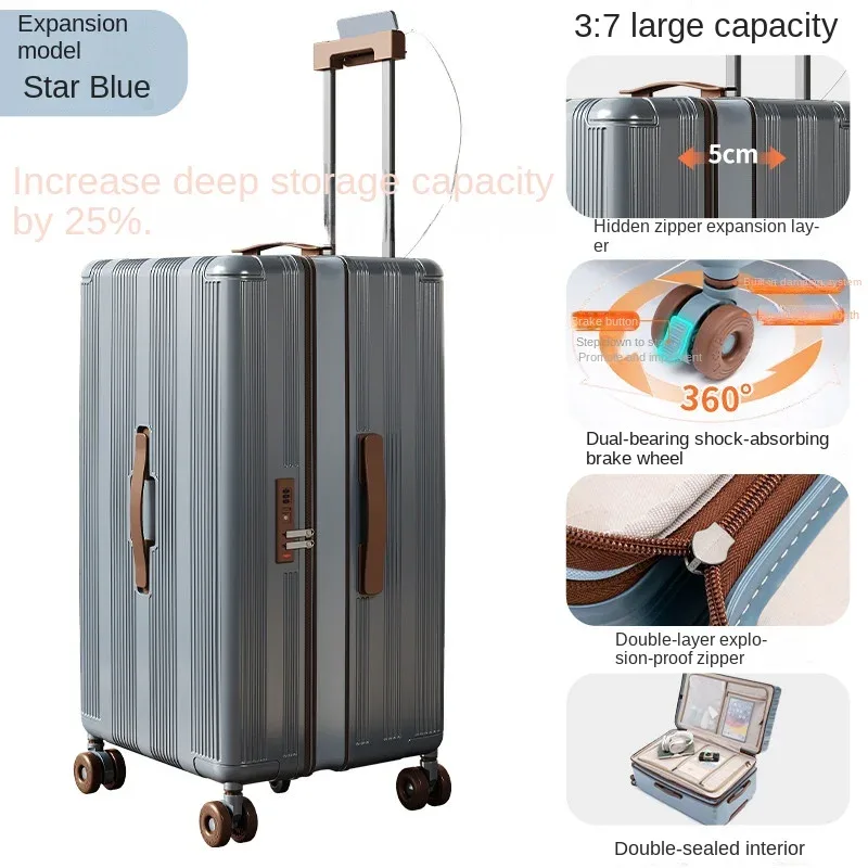 nouvelle valise extensible 2026 de 30 pouces, grande capacité, rangement profond, matériau pc, compartiment 3:7, valise cabine de 20 pouces