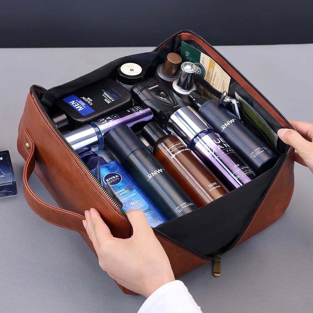 trousse de toilette homme luxe premium imperméable grande capacité portable pour voyage et maquillage