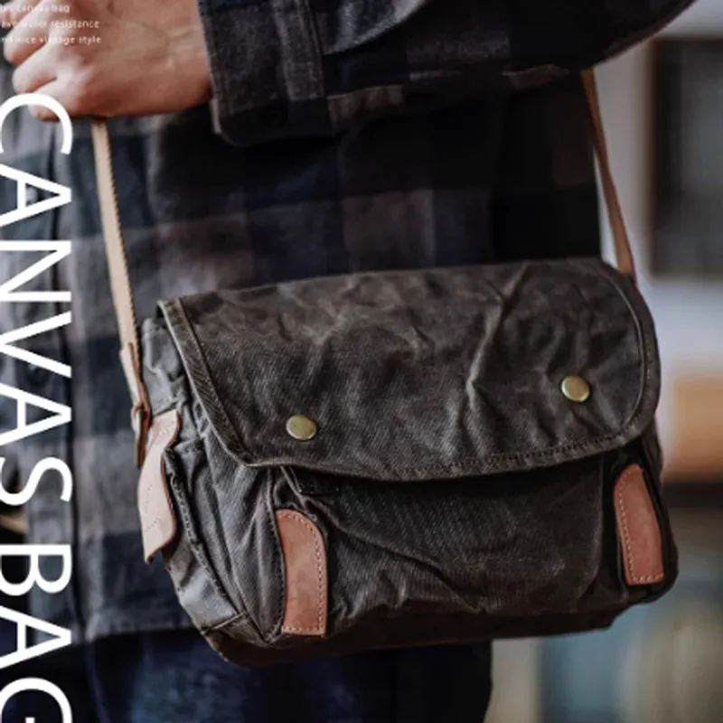 aetoo – sac messager rétro en toile imperméable à l'huile, sac à bandoulière simple pour vêtements de travail en détresse amei kaki, sac à bandoulière de banlieue