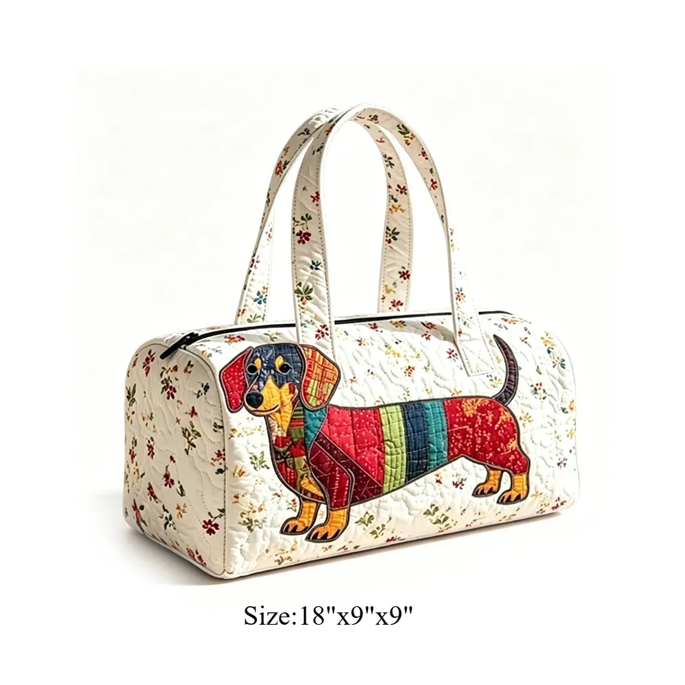 sac de voyage matelassé à imprimé chien teckel mignon, rayures arc-en-ciel, pour les amoureux des animaux, sac de week-end léger en polyester pour femmes et filles