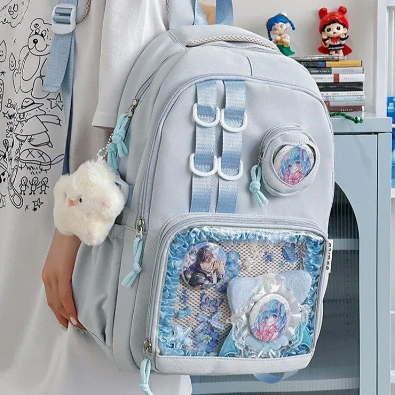 nouveau sac à dos transparent avec badge de bricolage, sac ulzzang ita y2k, cartable de grande capacité pour femmes, sac à dos à la mode et beau