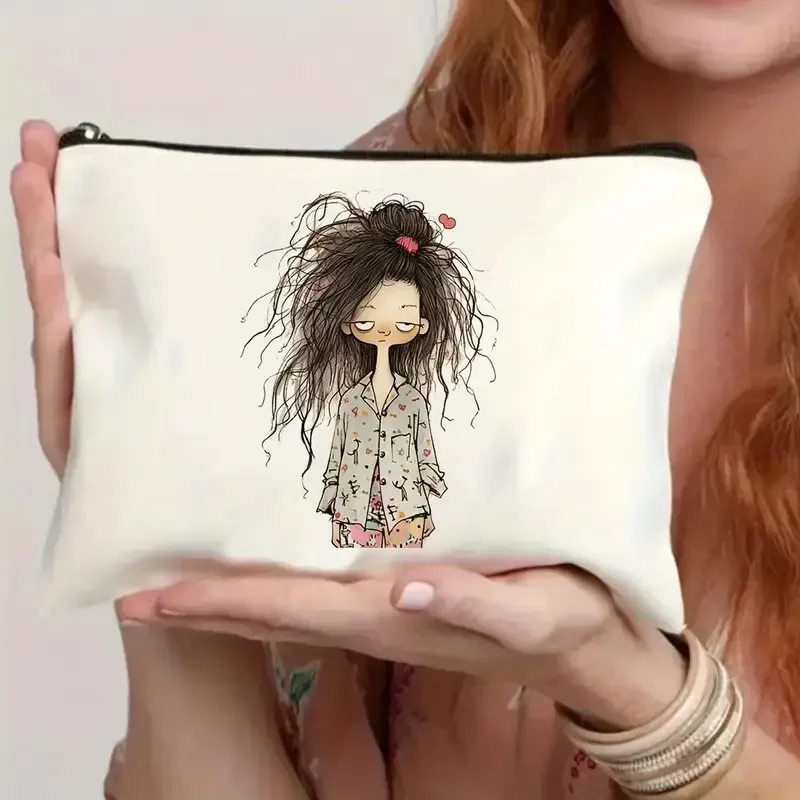 chat, fraise fille, motif d'amitié, sac de voyage, sac à fermeture éclair en polyester imperméable, cosmétiques, accessoires