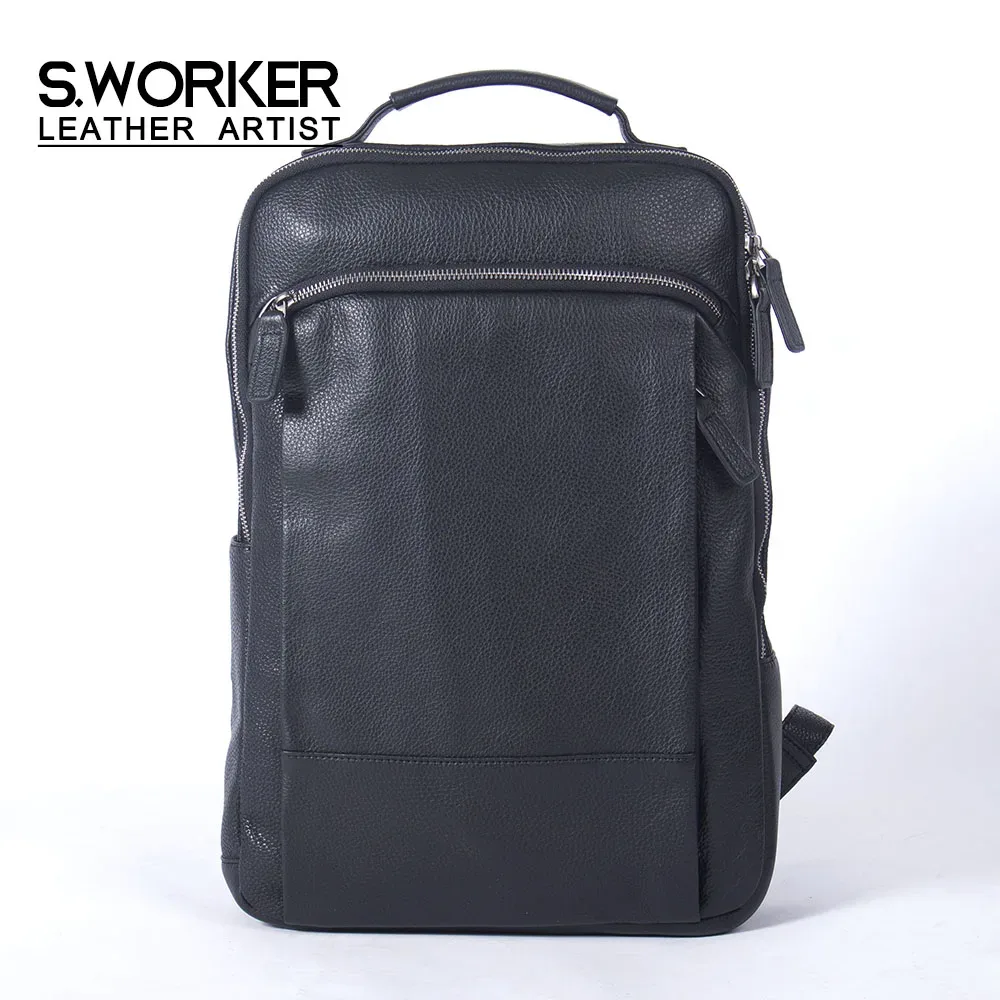 sac à dos en cuir véritable pour homme s.worker, sac d'école décontracté, grand sac de voyage classique, cadeau pour homme
