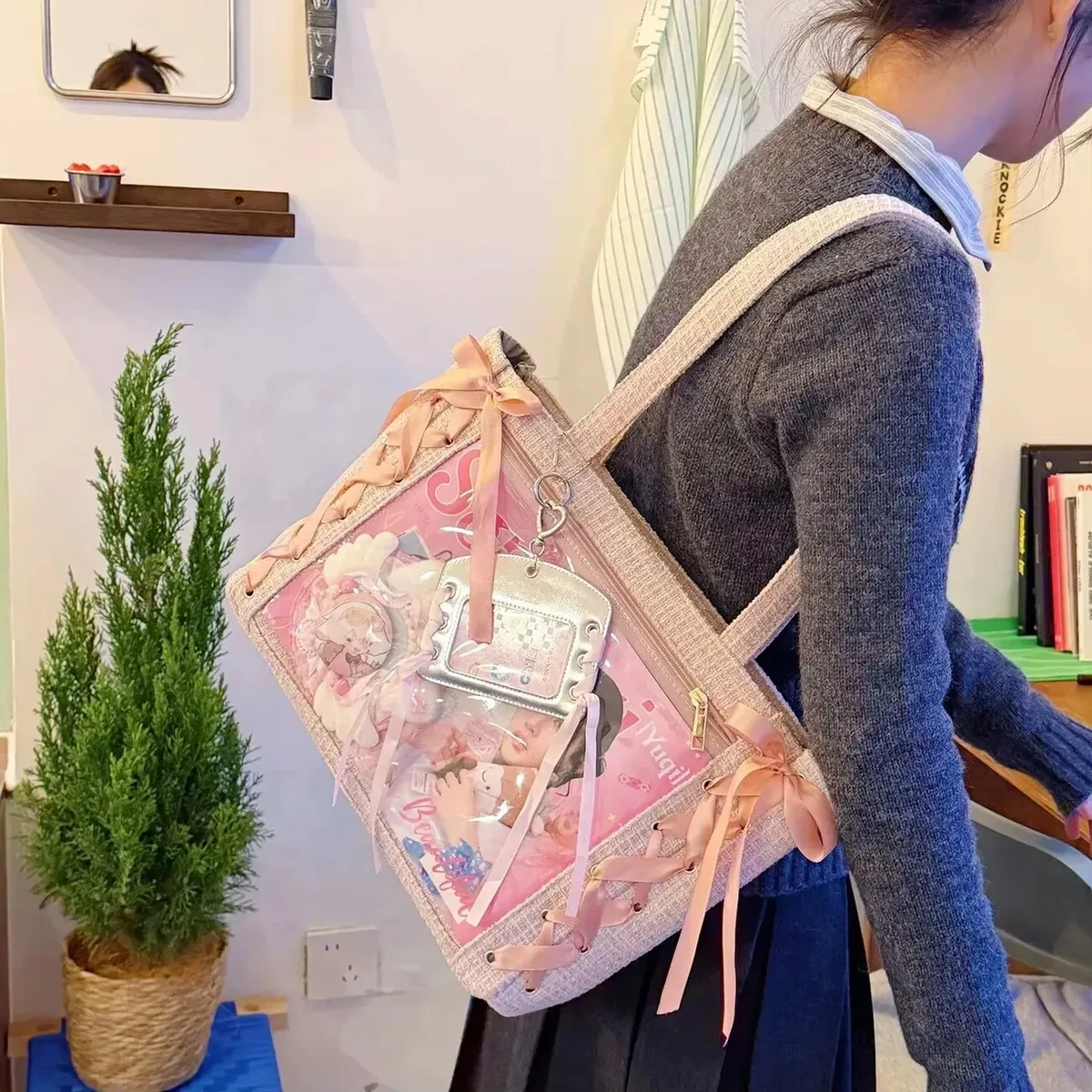 y2k mignon japonais ins ita sac lolita fille fourre-tout transparent sac à bandoulière grande capacité sac à bandoulière décontracté bricolage affichage sacs à main