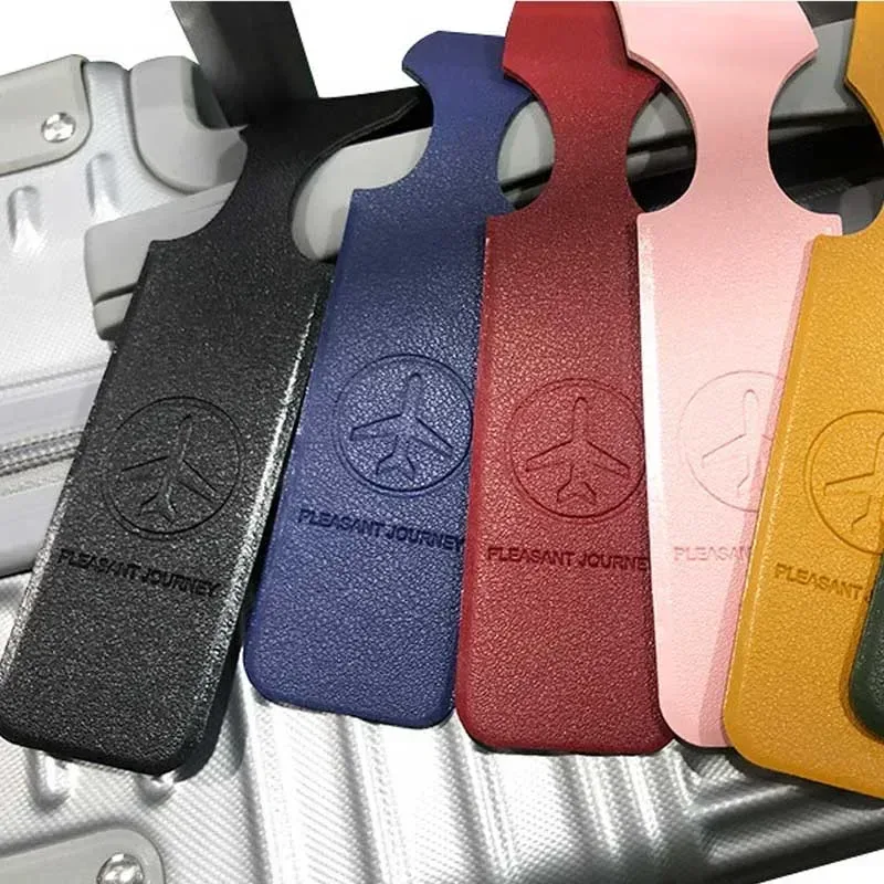 étiquette de bagage portable en cuir pu couleur unie, porte-étiquette d'identification de valise, accessoires de voyage