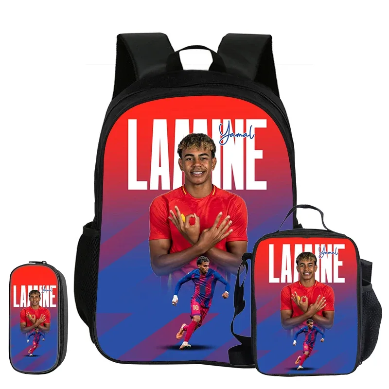 sac à dos enfant l-lamin yamal football star, ensemble de 3 pièces, sac à dos d'école, trousse à crayons, sac à livres avec sac à lunch, sac à dos de sport, cadeau pour enfants