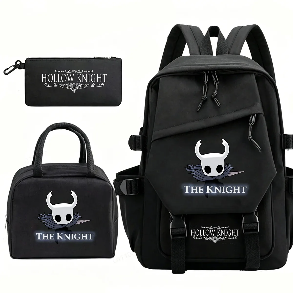 sac à dos hollow knight pour hommes et femmes, sac de voyage, sac à déjeuner, trousse à crayons, ensemble de 3 pièces, cartable pour étudiants