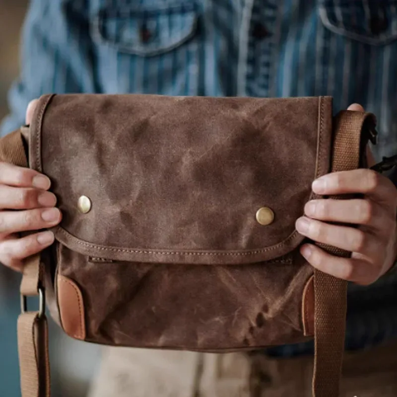 aetoo – sac messager rétro en toile imperméable à l'huile, sac à bandoulière simple pour vêtements de travail en détresse amei kaki, sac à bandoulière de banlieue