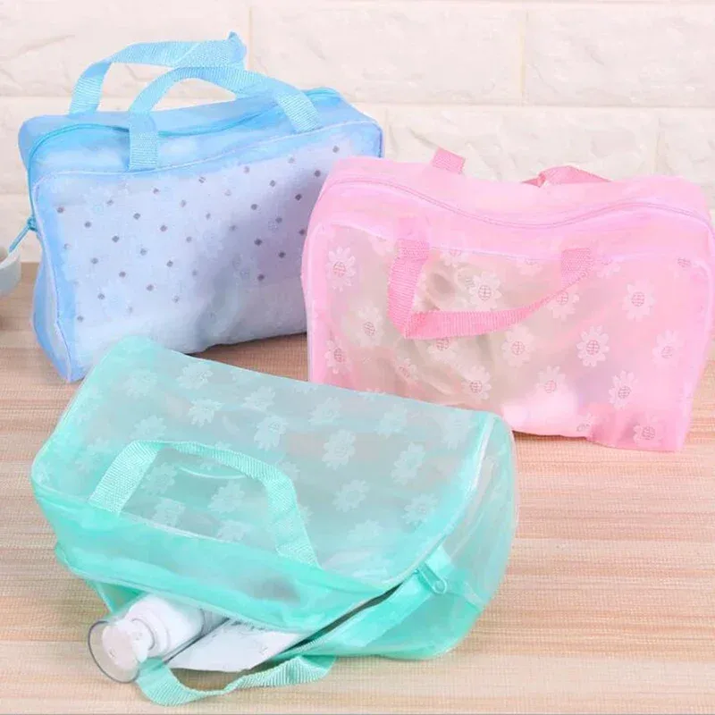 sac à cosmétiques transparent en pvc floral, trousse de maquillage transparente pour femmes et filles, trousse de beauté étanche à fermeture éclair, trousse de toilette de voyage, sac à main