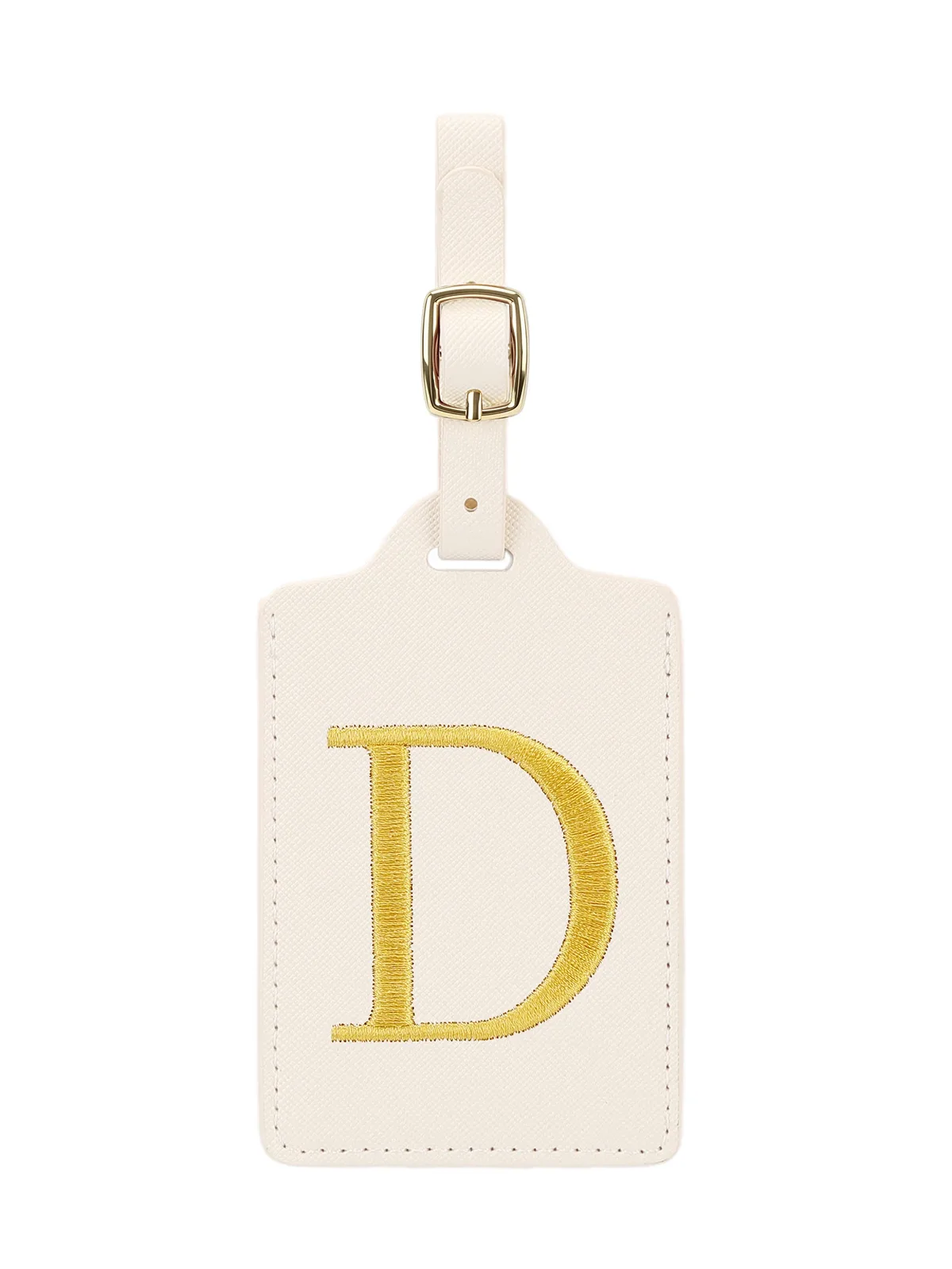 étiquette bagage polyester lettre dorée cuir blanc rectangulaire identification voyage unisexe alphabet fixation anneau métallique