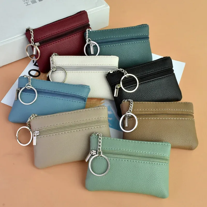 mini portefeuille en cuir pu, porte-monnaie, sac à clés, porte-clés de mode, sac de rangement pour cartes de poche, fermeture éclair multifonctionnelle, poudres à monnaie