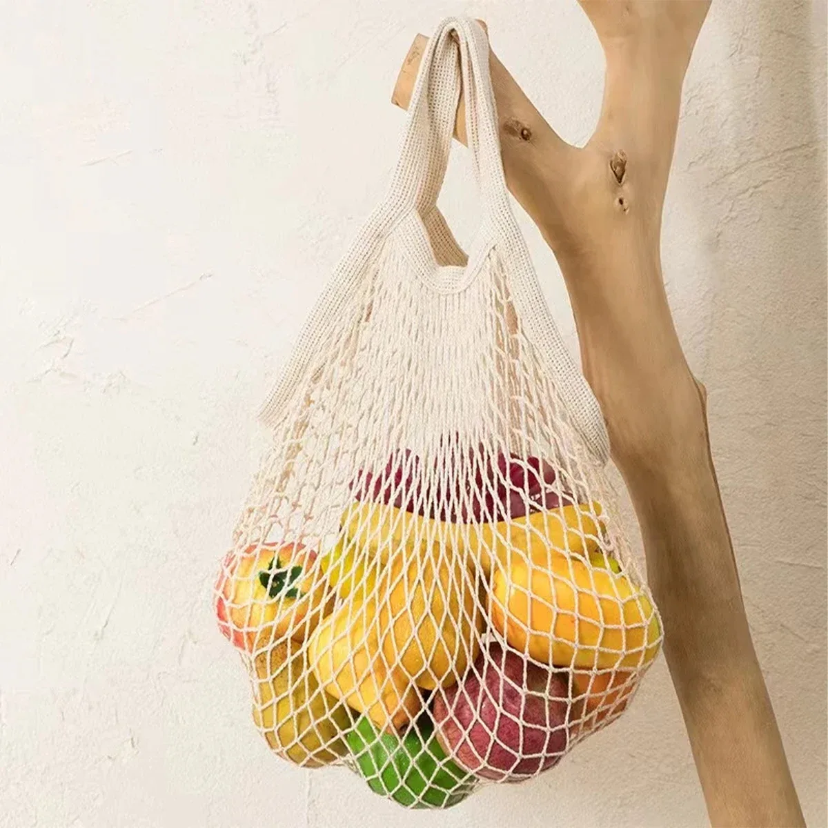 sac fourre-tout réutilisable en coton tressé, idéal pour les courses, le rangement des légumes et fruits, protection de l'environnement