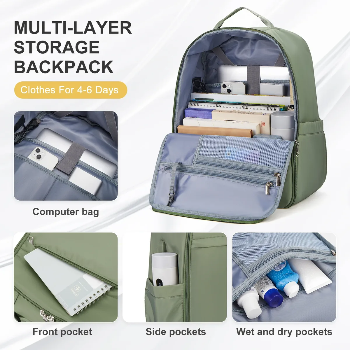 sacoche nylon unisexe vertolive coton3d pocheintérieure grise compartiments porte ordinateur portable bandoulières arquées travailvoyage