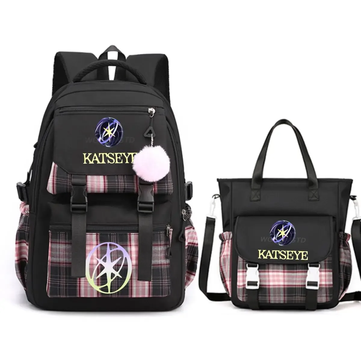 sac à dos kpop katseye imprimé 2 pièces y2k coréen ulzzang pour adolescentes avec sac messager, sac à dos de voyage tendance pour femmes