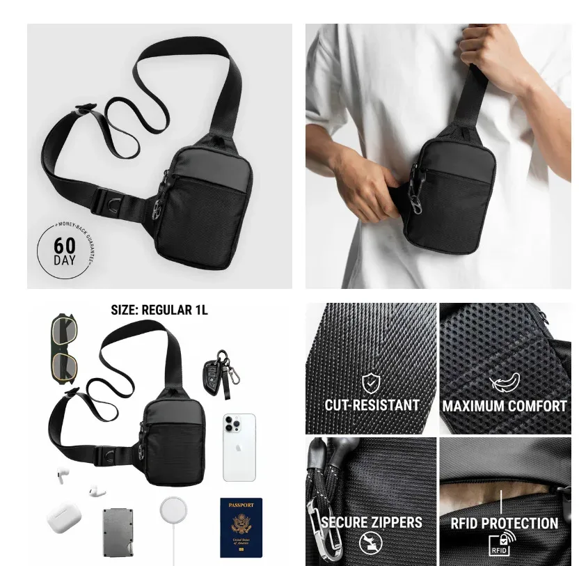 mini sac à bandoulière à la mode pour hommes avec serrure en acier inoxydable rfid antivol téléphone portable sac à bandoulière unique
