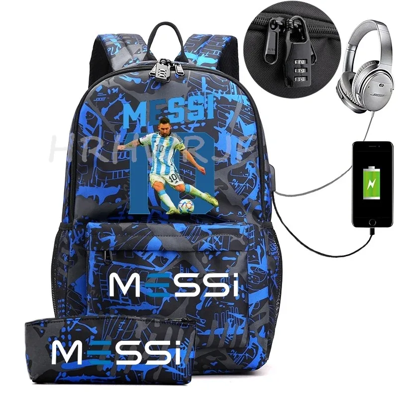 sac à dos de sport messi camouflage pour femmes et hommes, sac à dos pour ordinateur portable pour adolescents, étudiants, sac à dos orthopédique de voyage avec trousse à crayons 2 pièces