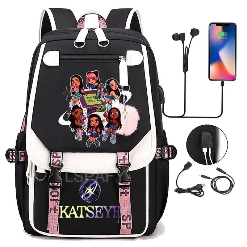 sac à dos multicolore katseye, patchwork, grande capacité, sac à dos de voyage, mochila, sac à dos pour femme, sac à dos en toile, sac à dos pour ordinateur portable, sacs d'école