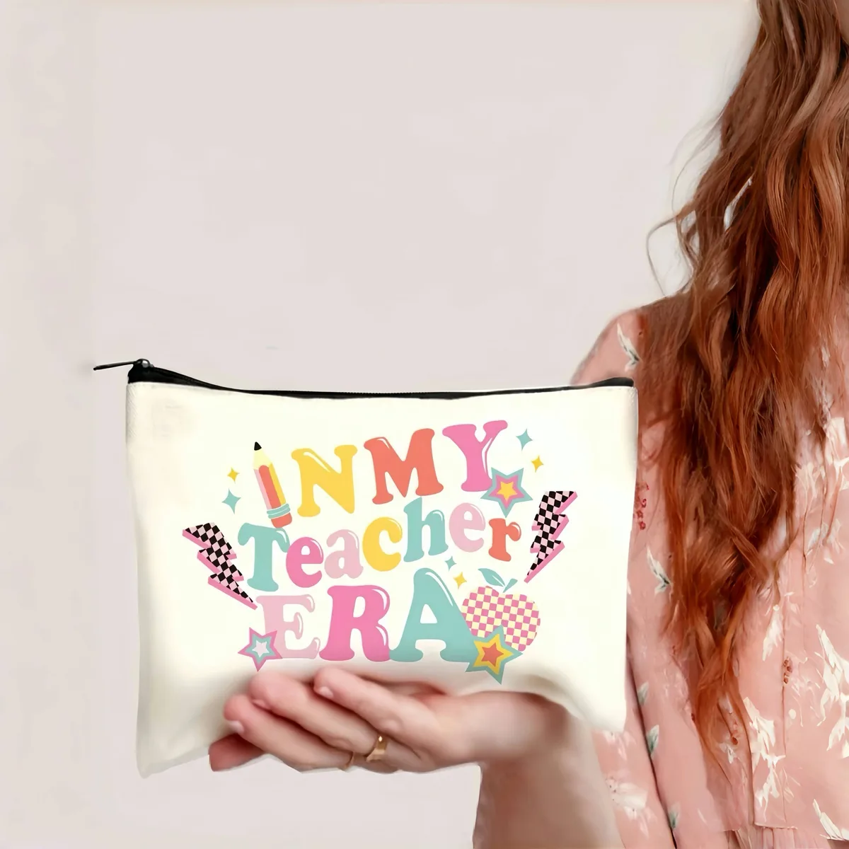 trousse à cosmétiques à thème enseignant, pochette en tissu colorée avec citations inspirantes, idéale pour le maquillage, les pièces de monnaie, la papeterie et les essentiels de voyage