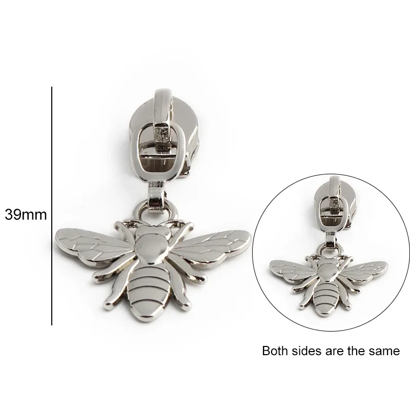 5/10 pièces en forme d'oiseau/abeille/fleur 5 # curseur de fermeture éclair en métal en nylon, pour bricolage, couture, artisanat, vêtements, sacs de rangement de voyage, accessoires à fermeture éclair