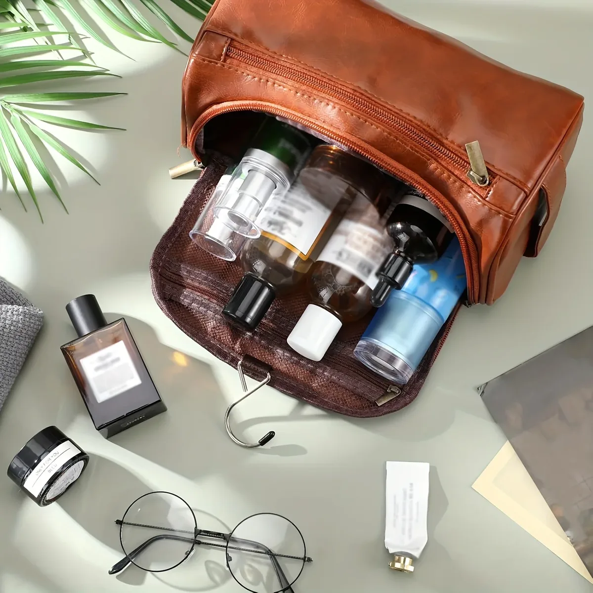 trousse de toilette pour hommes, trousse de voyage suspendue pour rasage, sacs organisateurs de produits de toilette résistants à l'eau, sacs cosmétiques en cuir pu