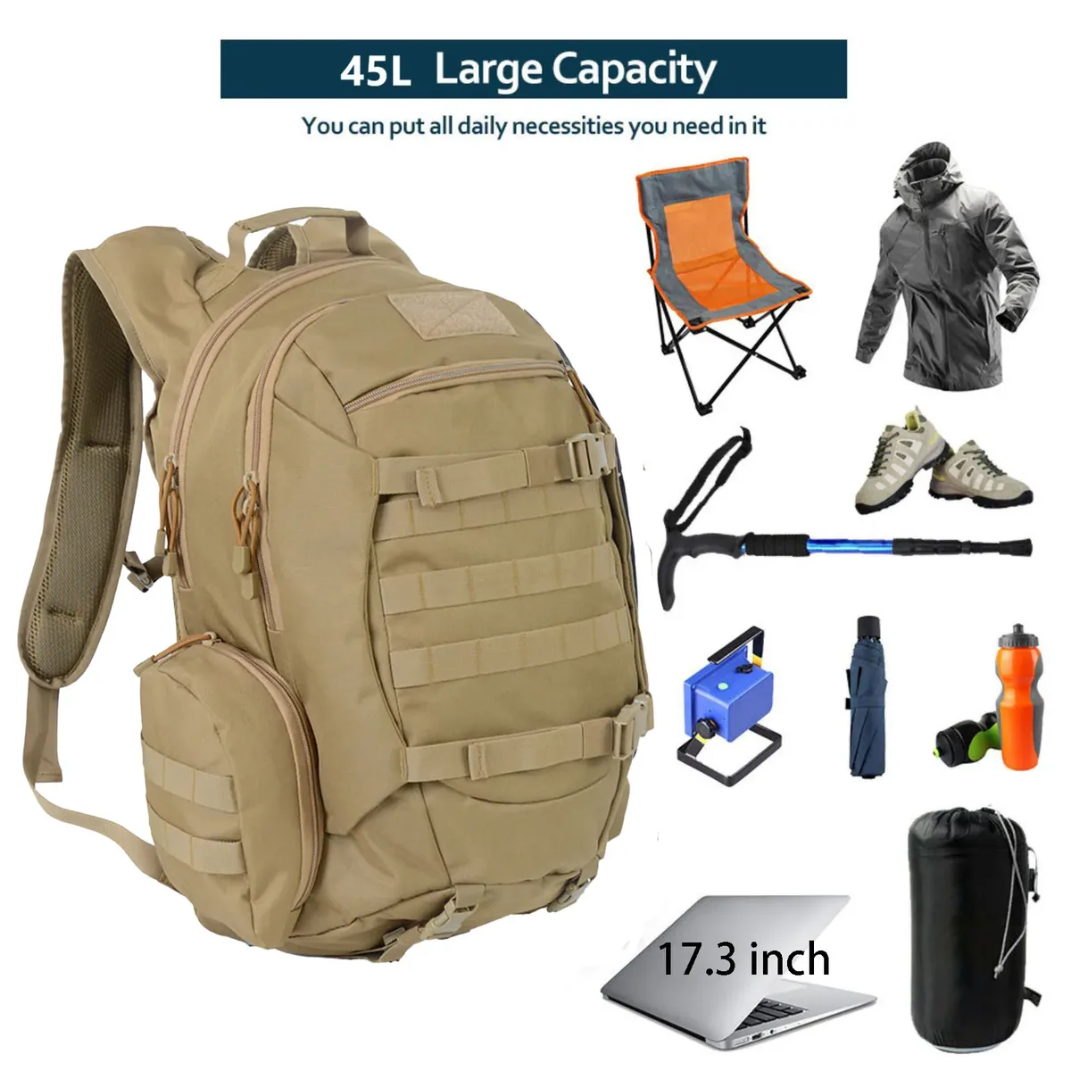 sac dos oxford université kaki camouflage webbing polyester informatique randonnée sport chasse pêche plein air