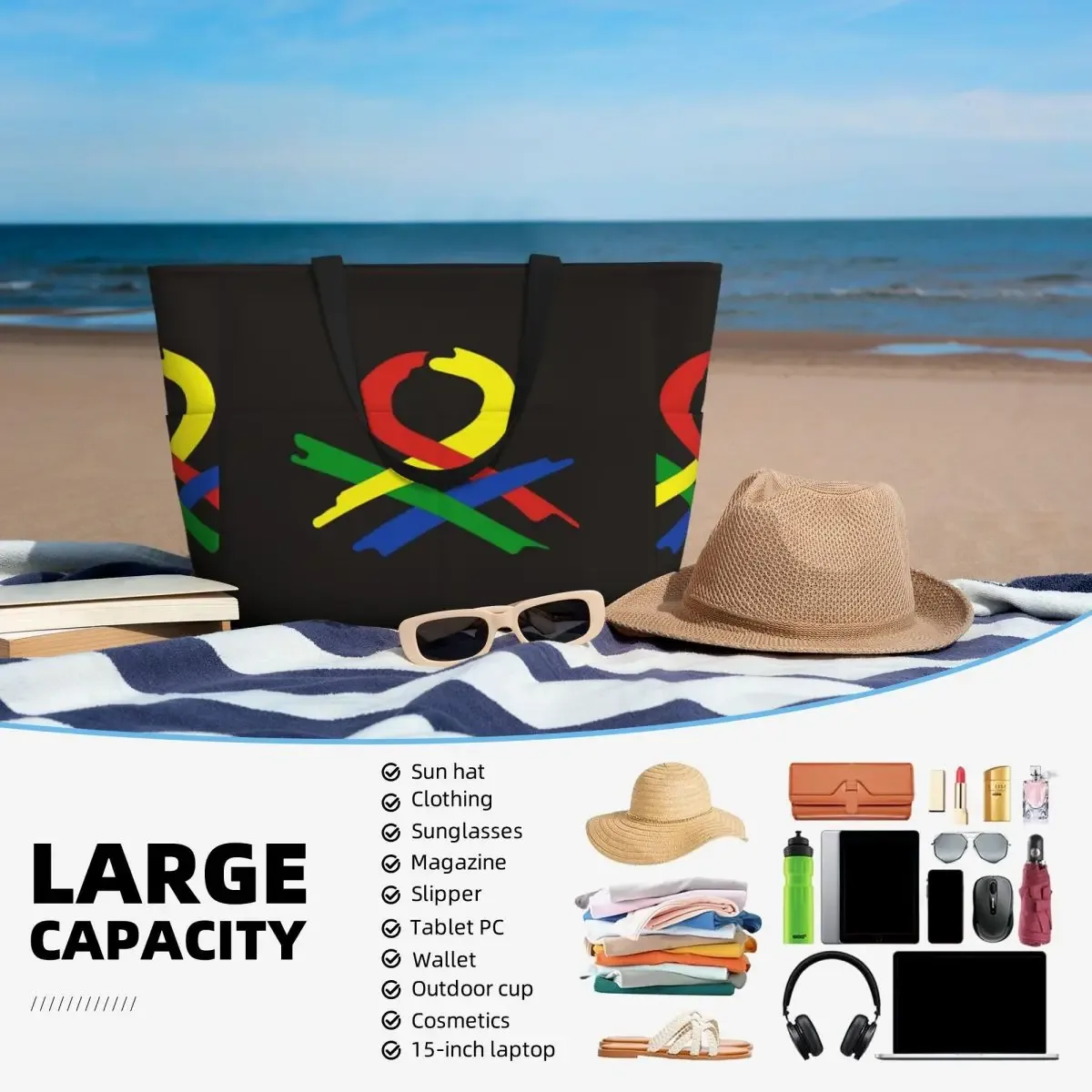 united colors of benetton – sac fourre-tout de plage, sac de sport, de yoga, grand sac fourre-tout pour femmes, sac de voyage, sac de fitness
