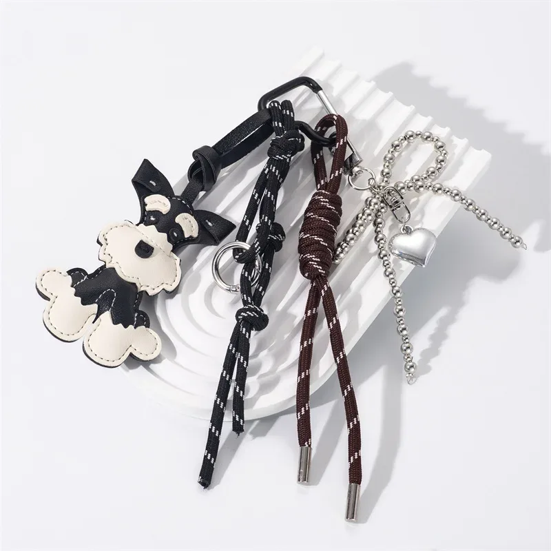 dessin animé animaux mignons schnauzer lanière sac pendentif en cuir pu sac à dos pendentif porte-clés pour les femmes cadeau d'anniversaire